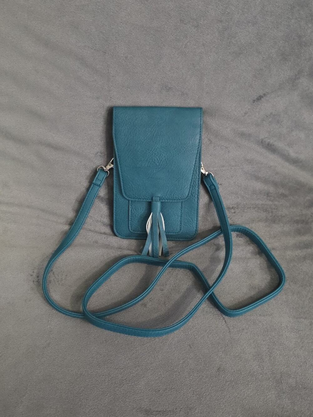K Carroll RFID Secure Style Crossbody Phone Bag Teal Blue color Card Slots